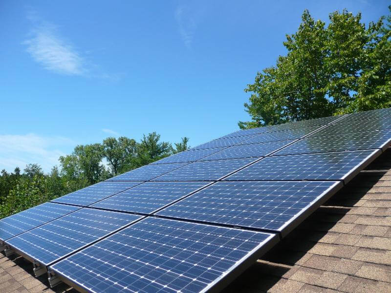 Close up of solar panels on roof