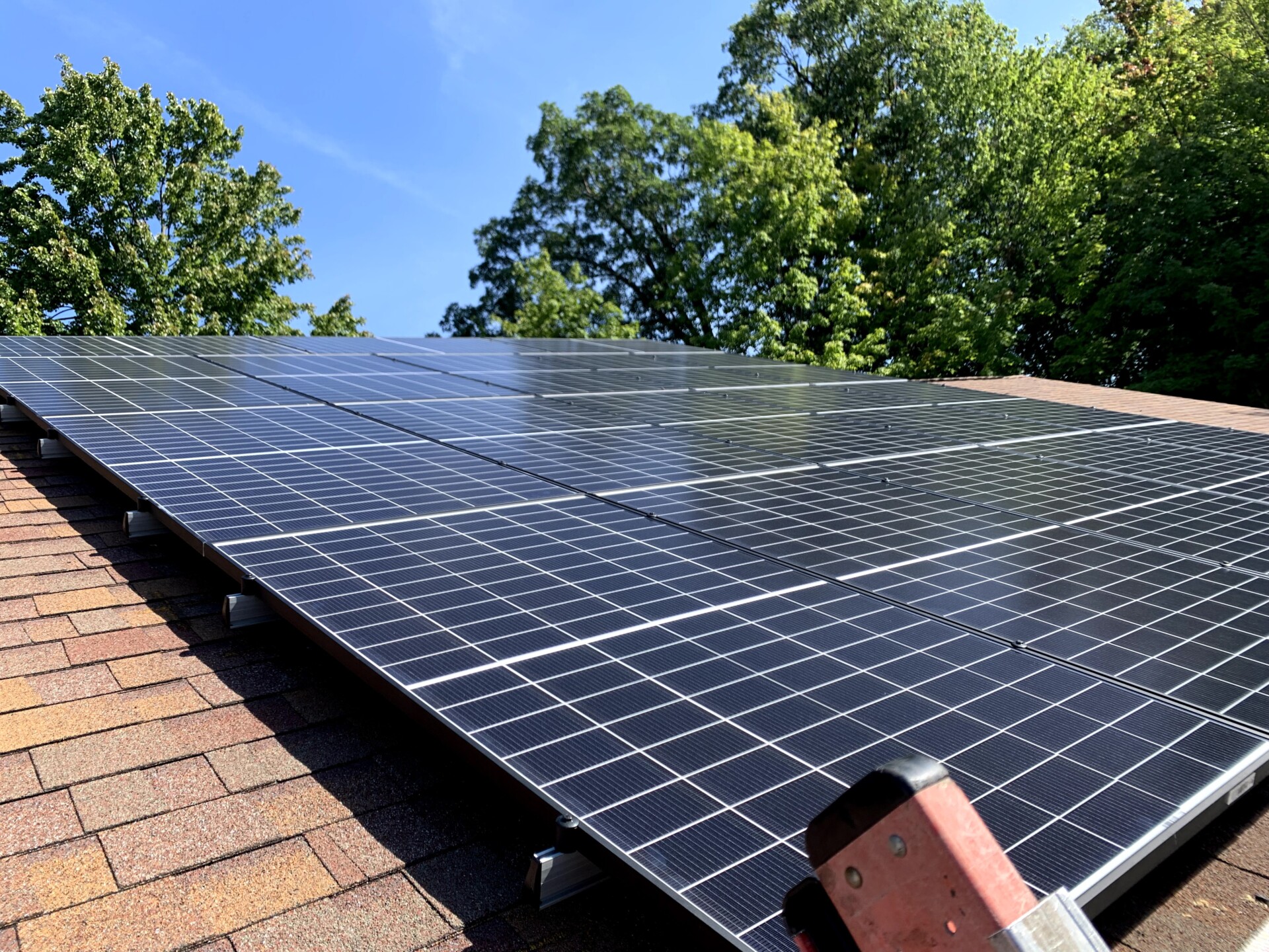 Solar panels on roof of Vermont home in Spring